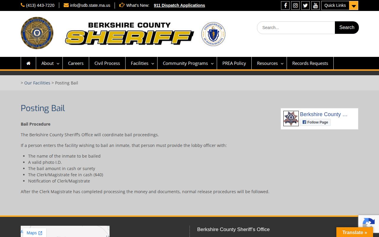 Berkshire County jail booking bail and release information