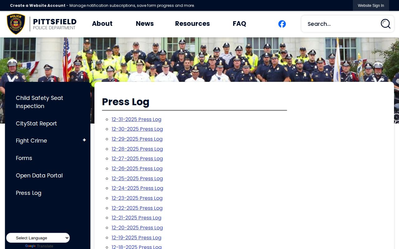 Pittsfield arrest records press log index